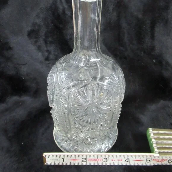 Vintage Clear-Cut Glass Decanter with Tray and 6 Glasses Bar Accessories